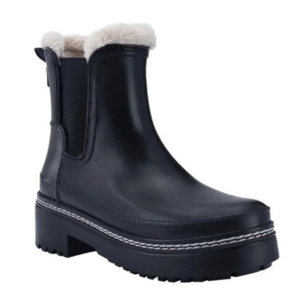 Marc Fisher LTD Fargo Dark Blue Faux Shearling Lined Lug Sole Rain Boots Size 6M